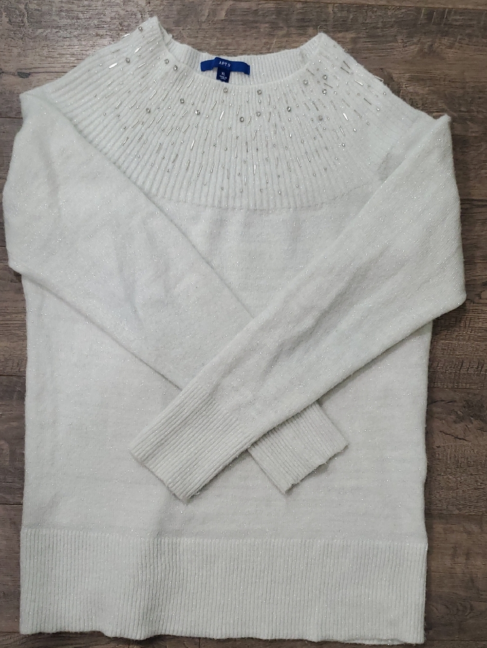 Apt. 9 Ivory Beaded Scoop & Crew Neck Sweater